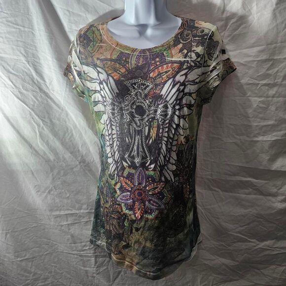 Vintage y2k cyber grunge emo goth cross form fit tee - Picture 2 of 5